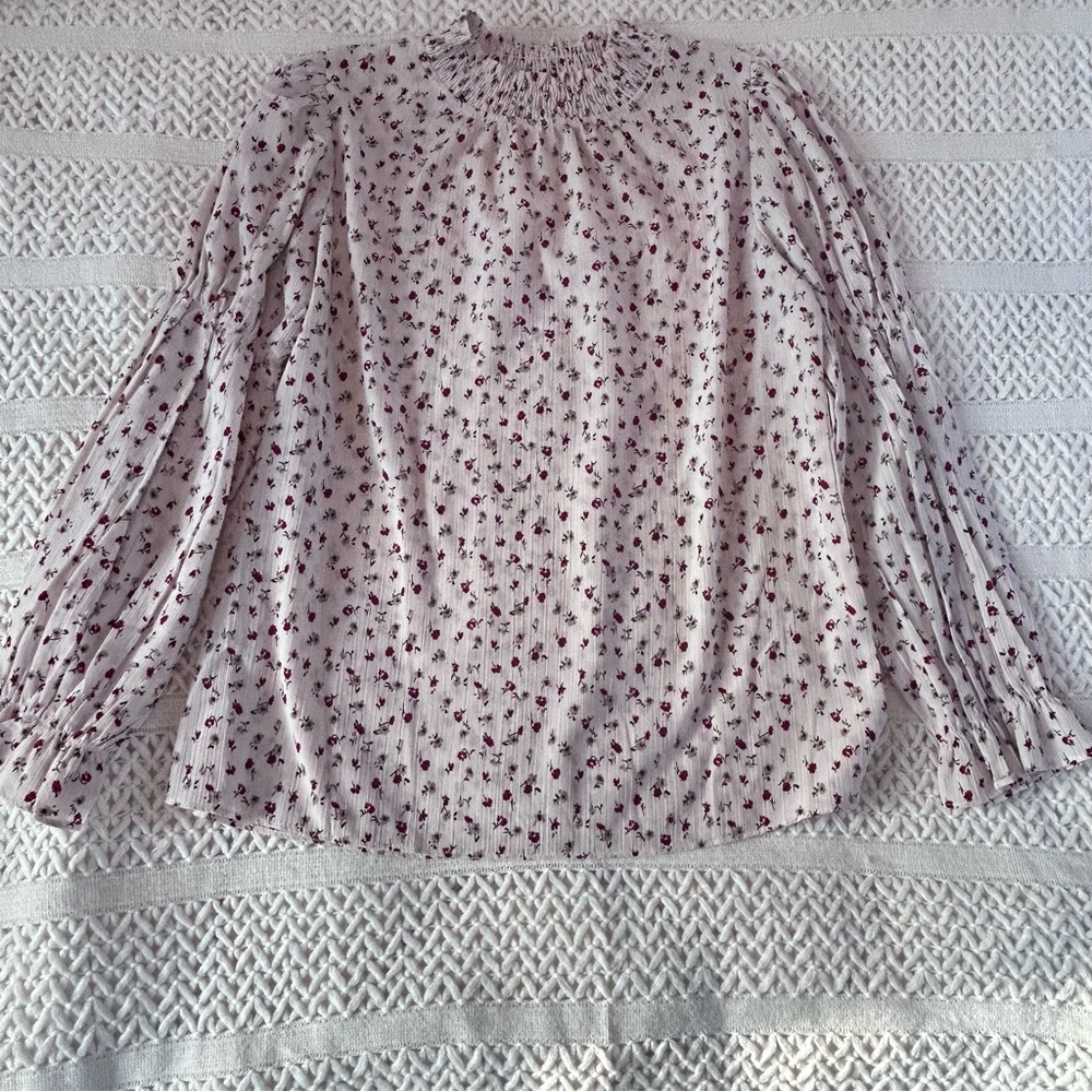 Hayden Los Angeles Blouse Large Smocked Neck Ditsy Floral Pink Long Sleeve